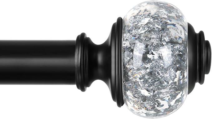 Black Curtain Rods 32 to 58 Inches (2.64.8ft), USFOOK 7/8 Inch Telescoping Splicing Drapery Rods for Windows 20 to 54 Inch, Decorative Translucent Finials