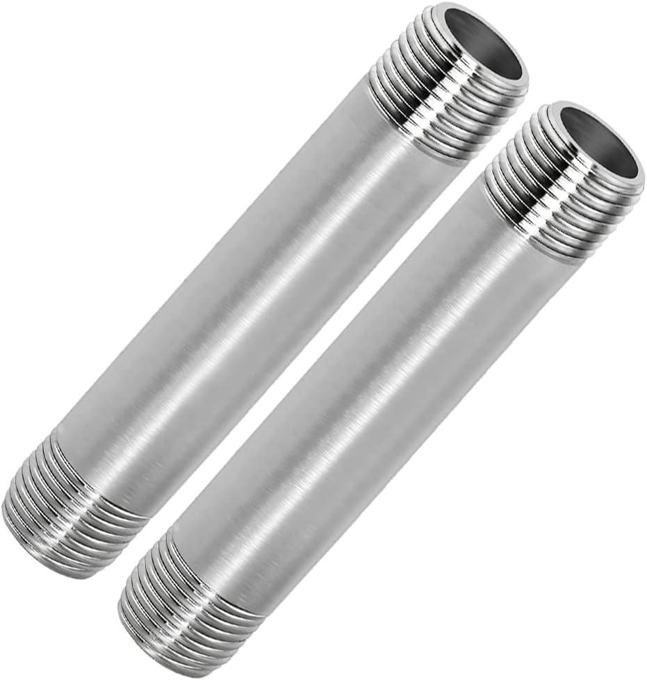 304 Stainless Steel Nipple Pipe Fitting 3/8" NPT X 3/8" NPT Male Thread Cast Pipe Fittings 6" 150mm Length (Pack of 2)