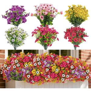 CLEANGOR 12 Pcs Artificial Flowers for Outdoors Decorations (6 Color)