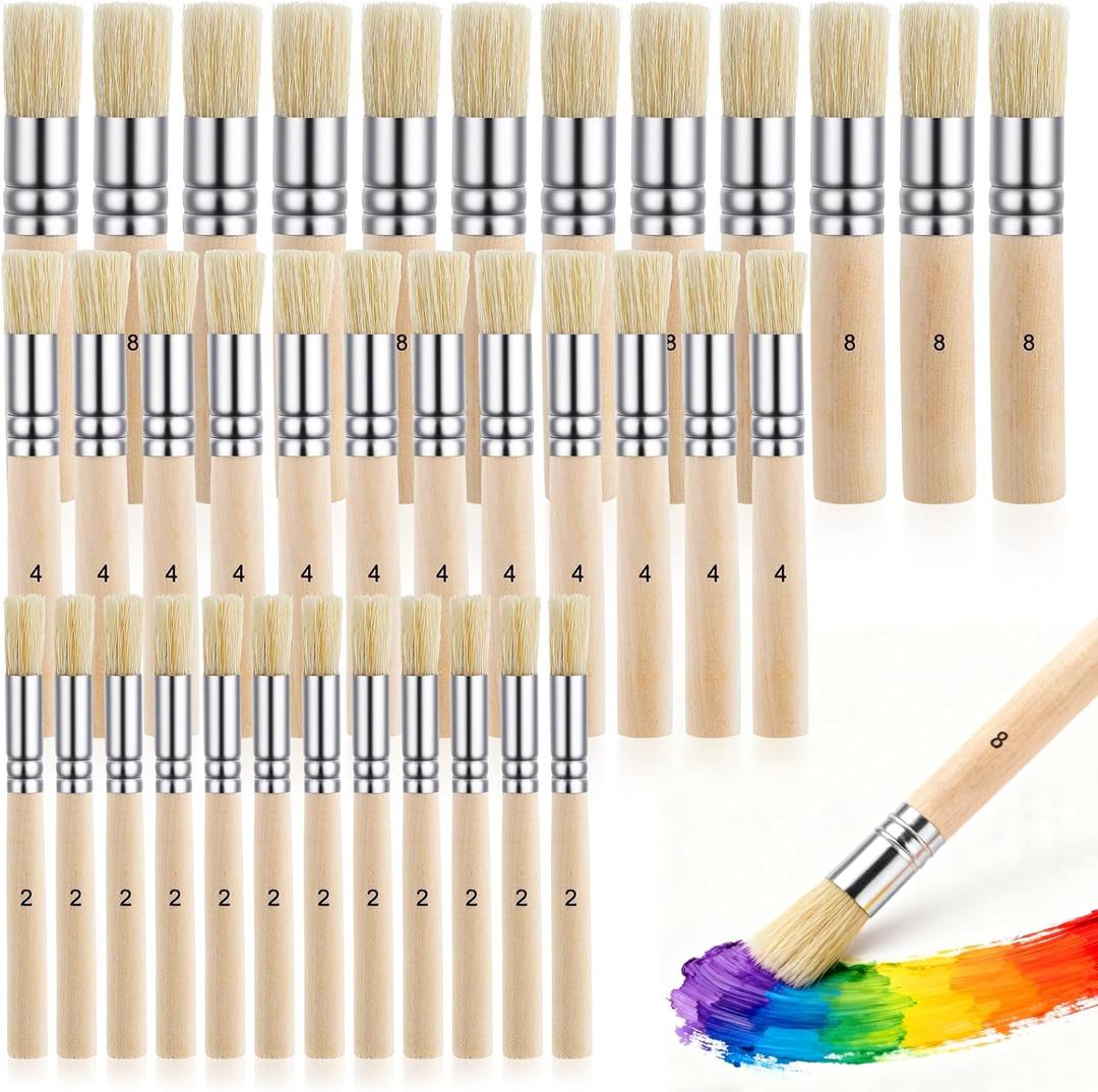 36 Pieces Wooden Stencil Brushes 3 Sizes Natural Stencil Brushes Bristle Wooden Handle Painting Set for Acrylic Oil Watercolor Painting Project DIY Crafts