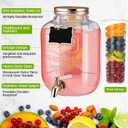 Lallisa 2 Pcs 2 Gallon Glass Drink Dispenser with Stand Ice Cylinder Hanging Chalkboard Signs 18/8 Stainless Steel Spigot Beverage Dispensers for Parties Mason Jar Drink Lemonade (Rose Gold)