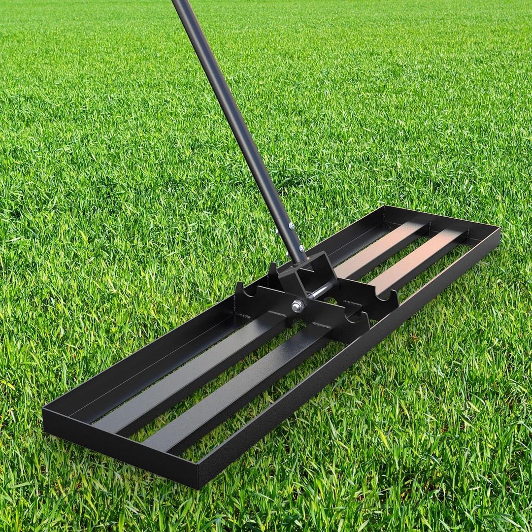 GAW Black Lawn Leveling Rake, 40" x 10" 7.2ft Handle Heavy Duty Ground Plate Rake for Lawns, Effort Saving Lawn Leveler Tool, Levelawn Tool for Yard, Backyard, Garden, Golf Couse, Farm, Pasture