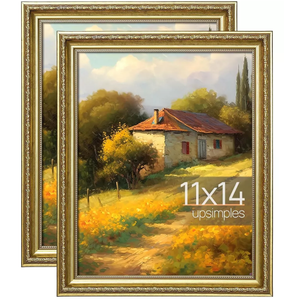 upsimples 2 Pack 11x14 Gold Picture Frame with Real Glass, Ornate Vintage 11 x 14 Photo Frames for Wall Decor