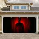 BlissYard Halloween Garage Door Cover 13x6Ft Red Skull Corridor Banner Creepy Skeleton in Hallway Horror Backdrop Scary Halloween Garage Poster for Outdoor Haunted House Yard Trick or Treat Party