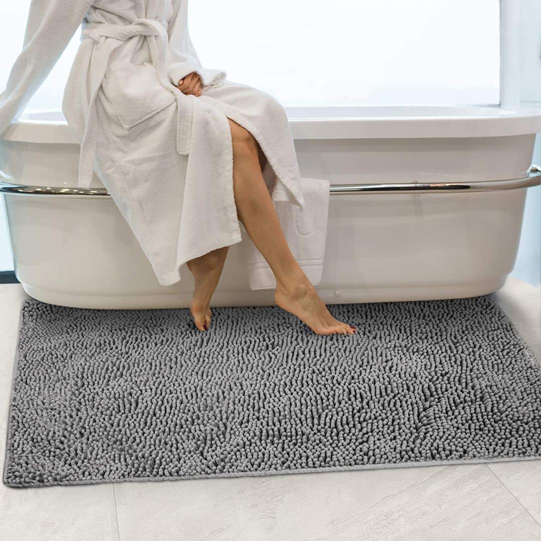 Secura 47″ x 28″ Bathroom Rugs – Ultra-Soft Absorbent Chenille Bath Mat, Machine Washable & Non-Slip Bath Mats for Bathroom, Shower, Tub & Home Decor (Gray)