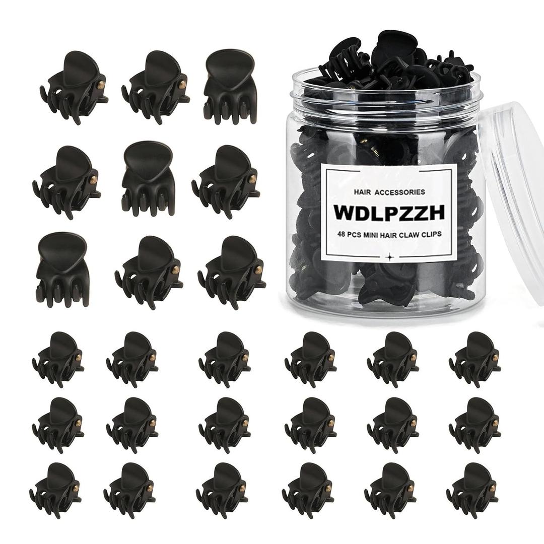 48pcs Mini Hair Claw Clips for Women Girls, Small Tiny Hair Clips Claws Little Plastic Jaw Clamps Clips with Transparent Box (Matte Black)
