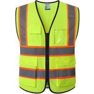 Reflective Mesh Safety Vest for Men Women with 5 Pockets and Zipper Front High Visibility Mesh Vest Hi Vis Construction Work Vest,Meets ANSI/ISEA Standards(EK175-Yellow-S)