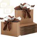 Brown Gift Bags with Handles and Ribbons - 10Pcs Gift Bag with 10 Tissue Paper 10 Greeting Cards, Welcome Gifts Thank You Bags for Birthday, Wedding, Mothers Day, Baby Shower, Bridal Shower, Party (12.6''x9.8''x4'')