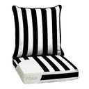 Arden Outdoor Foam Deep Seat Cushion Set, 2-Pack, 24x24, Premium High-Density Foam, Never Flattens, Weather-Proof for Patio Chair Sofa Couch, Black Cabana Stripe