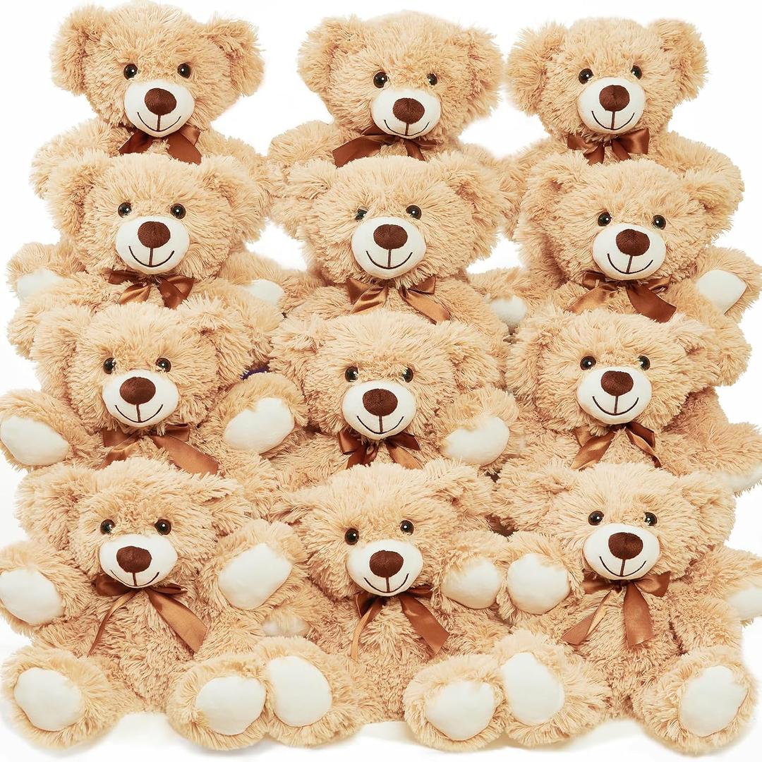 Teddy Bears Bulk 12 Packs Teddy Bear Stuffed Animal Plush Toys Kid Girlfriend,13.5 Inches Light Brown Stuffed Bears for Christmas Valentine's Wedding Party