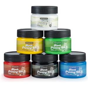 Falling in Art Water-Soluble Block Printing Ink, 6-Color Printmaking Ink Set for Linoleum Block, 3.5 floz (Mix)