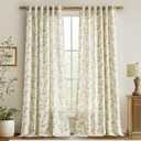 jinchan Linen Floral Curtains for Living Room 96 Inch Length Sage Green Printed Curtains Back Tab French Country Farmhouse Flower Patterned Drapes Bedroom Window Curtain Set 2 Panels