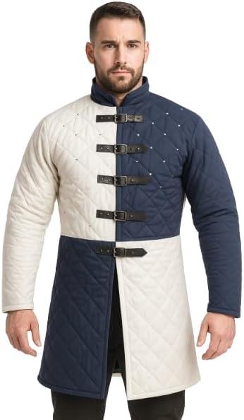 Blue & White Cotton Padded Gambeson with Leather Straps & Buckle Closure (3X-Large)