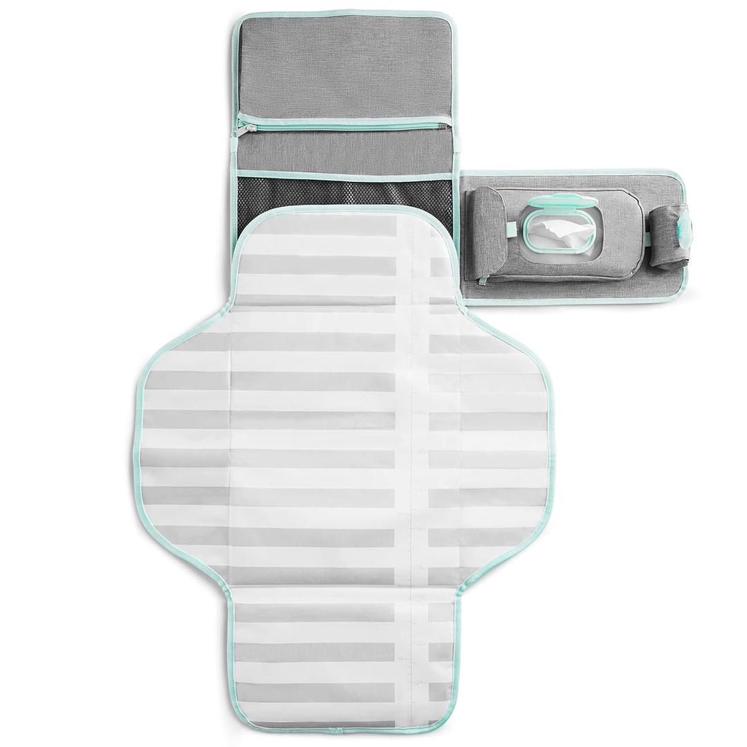 Munchkin Portable Changing Pad  Lightweight and Compact Baby Diaper Changing Mat with Silver-Ion Technology, Includes 12 Diaper Disposal Bags, Grey