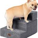 EHEYCIGA Dog Stairs for Small Dogs 13.5" H, 3-Step Dog Steps for Couch Sofa and Chair, Pet Steps for Medium Cats, Non-Slip Balanced Pet Ramp Indoor, Grey