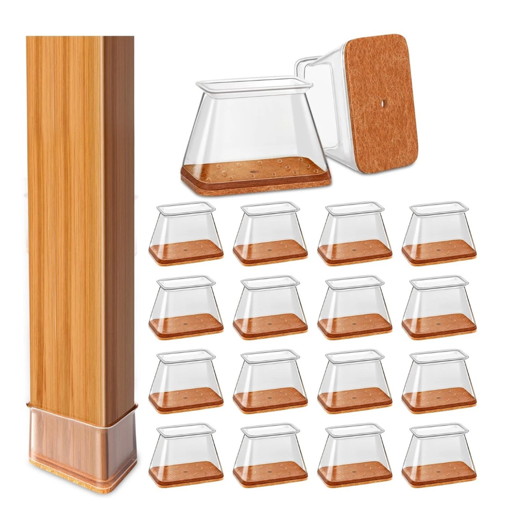 28Pcs Chair Leg Floor Protectors Rectangle for Hardwood Floors Silicone Caps Covers Felt Furniture Pads Clear Chair Sliders, Protect The Floor from Scratches (Fit:L 1.12"1.5",W 0.75"1")
