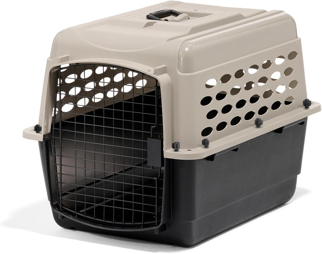 Petmate Vari Dog Kennel - Portable Dog Carriers & Crates for Medium Dogs, Airline-Friendly, Durable Plastic, Pet Carrier For Home and Travel, 28 Inches, Taupe and Black (28.0"L x 20.5"W x 21.5"H)