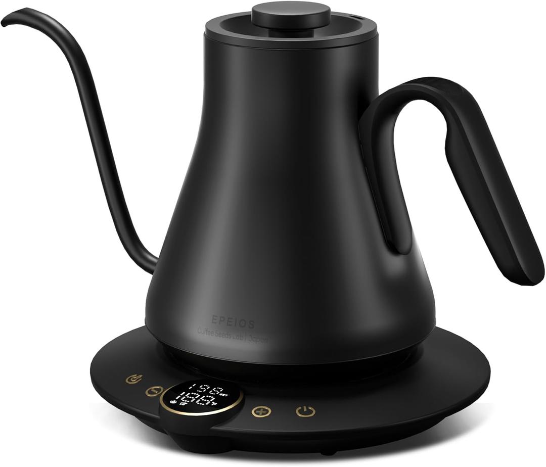 INTASTING Gooseneck Electric Kettle with 1 Temperature Control for Pour Over Coffee & Tea, Quick Heating, BPA-Free Stainless Steel, Built-in Brew Timer, 1500W/0.9L (Ebony Black)