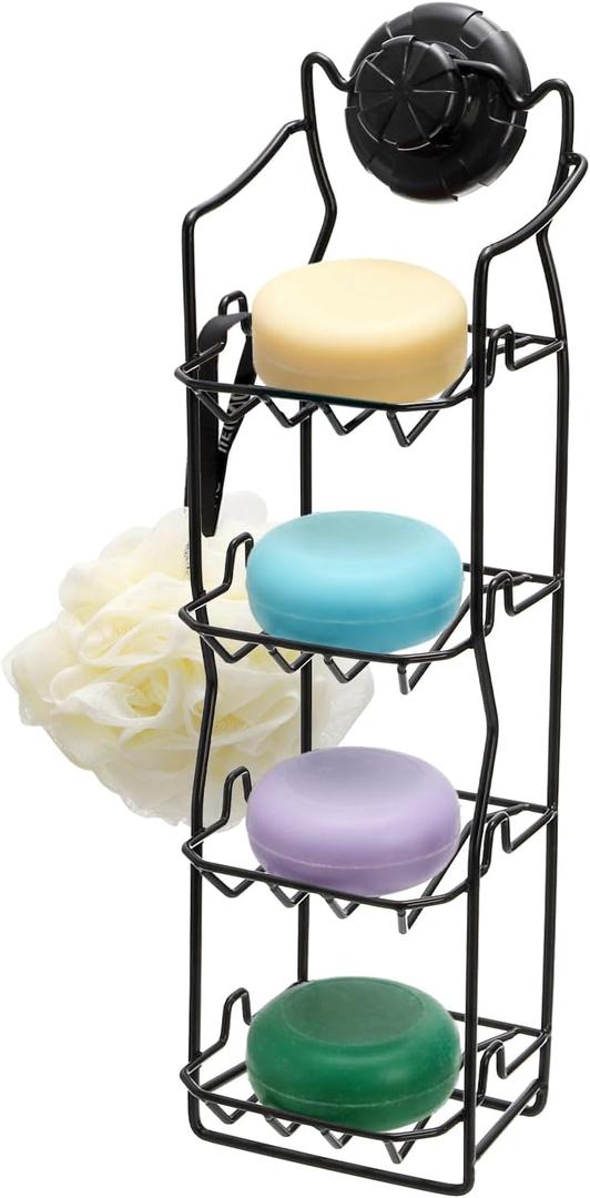 DEAYOU 4 Tier Shampoo Bar Holder for Shower, Self Draining Soap Bar Holders with Strong Suction Cup and Hooks, Rustproof Soap Dish Caddy for Bathroom Wall, Kitchen Sink, Conditioner, No Drilling Rack