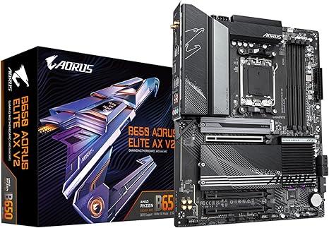 GIGABYTE B650 AORUS Elite AX V2 AMD AM5 ATX Motherboard, Support Ryzen 9000/8000/7000 Series, DDR5, 12+2+2 Power Phase, PCIe 5.0 M.2, USB-C 3.2 Gen 2, WIFI6E, 2.5 GbE, EZ-Latch, Q-Flash, RGB Fusion