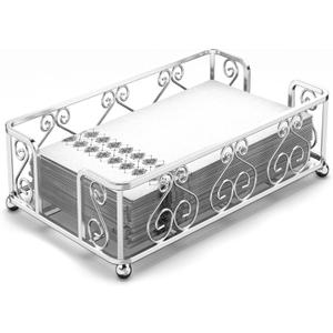 Silver Guest Towel Holder Tray for Bathroom  Napkin Organizer for Disposable Hand Paper Towels, Vanity Countertop Napkin Holder, Modern Bathroom Accessory for Guest Use and Dcor