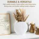 MyGift White Ceramic Flower Vases, 10 inch Pampas Grass Vase, Decorative Shell Shaped Vase for Living Room, Modern Aesthetic Home Decor