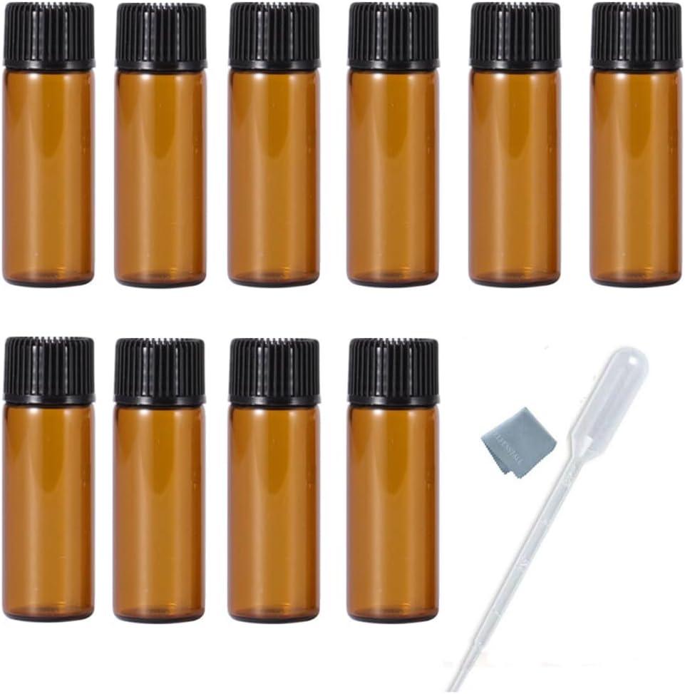 10PCS 5ML 1/6oz Amber Glass Bottle with Orifice Reducer and Screw Cap For Essential Oil Perfume Liquid DIY Sample Vials 1pc Clean Cloth + free 3ml Dropper