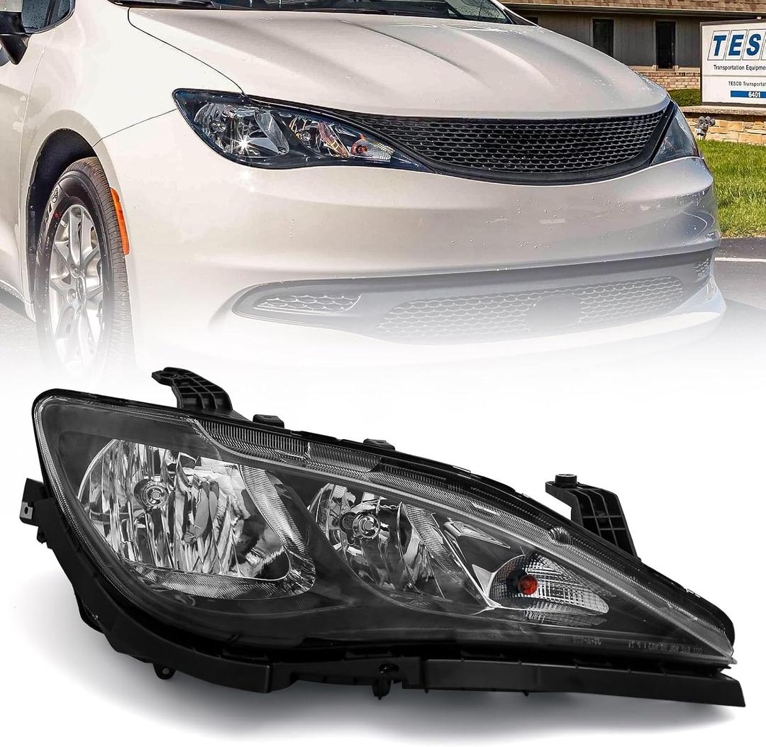Huray Right Halogen Headlight Assembly Fit for Chrysler Pacifica 2017-2020 / Chrysler Voyager 2020-2024 RH OE Factory w/o Quad Headlamp Head Light Replacement for CH2503288 68228944AH Passenger Side