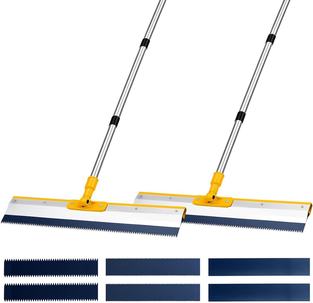 2 Pack 22'' Epoxy Floor Squeegee Kit with Handle Serrated and Flat Blades
