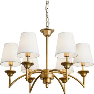 SZXYKEJI 6 Light Chandelier with White Linen Fabric Shades Modern Gold Pendant Ceiling Light Fixture Dining Room Hanging Light for Hallway Kitchen Bedroom Entryway Foyer.