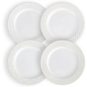 10.4-Inch Embossed Ceramic Plates Set of 4 - Arctic White Dinner Plates for Kitchen Dining Microwave Dishwasher Safe Scratch Resistant Plate Sets Housewarming Wedding Gift