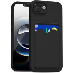 LoeoeL for iPhone 17e 16e Case with Card Holder Slim, Thin Silicone Wallet Phone Case with Credit Card Slot for Women Men, Soft Rubber Gel TPU with Pocket Shockproof Camera Cover, Black