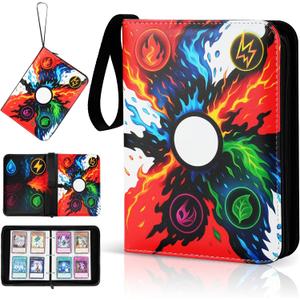 Trading Card Binder, 4-Pocket, Holds 480 Cards, 120 Pages Side-Loading Card Album, PU Leather, Acid-Free Archival Sleeves, Durable Organizer for MTG, TCG & Sports Cards, Gift for Kids, Boys and Girls (4 Dark green)