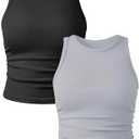 YIOIOIO Women's 2 Pieces Basic Seamless Tank Tops Sleeveless Crew Neck Workout Exercise Crop Camis L