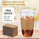 Baderke 50 Sets Clear Plastic Coffee Cups with Sip Lids and Cup Sleeve, Disposable Clear Pet Cups for Iced Coffee Cold Beverage, Shops and Party Catering (18 oz)