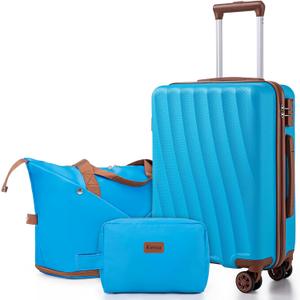 Carry on Luggage Sets 22x14x9 Airline Approved Durable Travel Luggage Suitcases with Wheels,ABS Hard Case Suitcases with Spinner Wheels,(SkyBlue,3 Piece Sets(20"/DB/TB))
