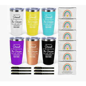 6 Set Employee Appreciation Gifts Bulk, Gift for Coworkers Teachers Nurses, 20 OZ Inspirational Stainless Steel Tumbler Makeup Bags Pen Thank You Gifts For Women Men Team Staffs