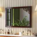 VocalStar Rustic Wood Framed Mirror 28 x 40 Inch, Natural Dark Brown Wooden Rectangle Bathroom Vanity Wall Mirror for Farmhouse Boho Decor, 1/4-inch Shatterproof Glass | Waterproof