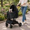 3-in-1 Pet Stroller for Medium Dog & 2 Small Dogs, Up to 50 Lbs Fold Black