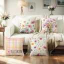 wyooxoo Farmhouse Pillow Covers 18x18 Set of 4 Spring Pink Throw Pillow Covers Floral Decorative Cushion Cases for Sofa Couch Living Room Outdoor Home Decor
