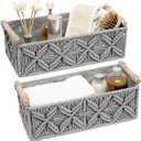 Macrame Storage Basket Boho Decor Baskets for Organizing Woven Decorative for Countertop Toilet Paper Basket for Tank Top for Home Decor Bedroom Nursery Livingroom Entryway (Set of 2,Grey)
