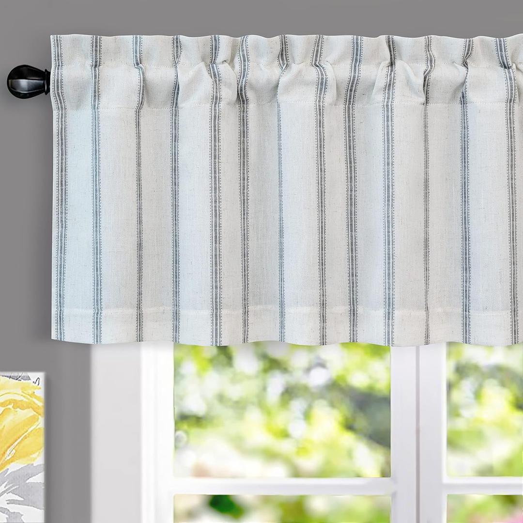 DriftAway Farmhouse Linen Lined Valance Double Layer Thermal Insulated Room Darkening Blackout Window Valances 3 Inch Rod Pocket Vertical Striped Kitchen Valance for Bathroom Single 52 x 18 Inch Gray
