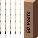 Fiberglass Fence Posts 50" - 50 PCS, Electric Fence Posts with Adjustable Clips & Metal Spikes, Step in Fence Post for Patio, Garden, Lawn