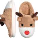 Cute Animal Slippers for Women - Fuzzy Plush Memory Foam Indoor, Machine Washable Cozy House Shoes (Beige)