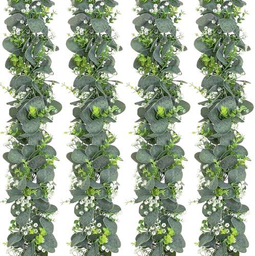 Dolicer 4 Packs 6FT Artificial Eucalyptus Garland, Faux Greenery Garland Fake Vines Hanging Silver Dollar Eucalyptus Leaves for Wedding Backdrop Arch Table Wall Party Home Decor Dolicer 4 Packs 6FT Artificial Eucalyptus Garland, Faux Greenery Garland Fake Vines Hanging Silver Dollar Eucalyptus Leaves for Wedding Backdrop Arch Table Wall Party Home Decor