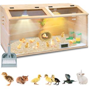 Large Chicken Brooder Box 32", Thickened Pre-Drilled Holes Brooder Box for Chicks with Heat Lamp, Waterer, Feeder, Hygrothermograph, Instruction Manual, for Chick, Quails, Hamsters, Up to 16 Chicks