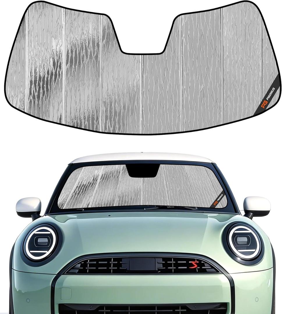 Pigenius Windshield Sunshade for Mini Cooper 2014-2024 (F55 F56) Hardtop, Reversible Silver/Black