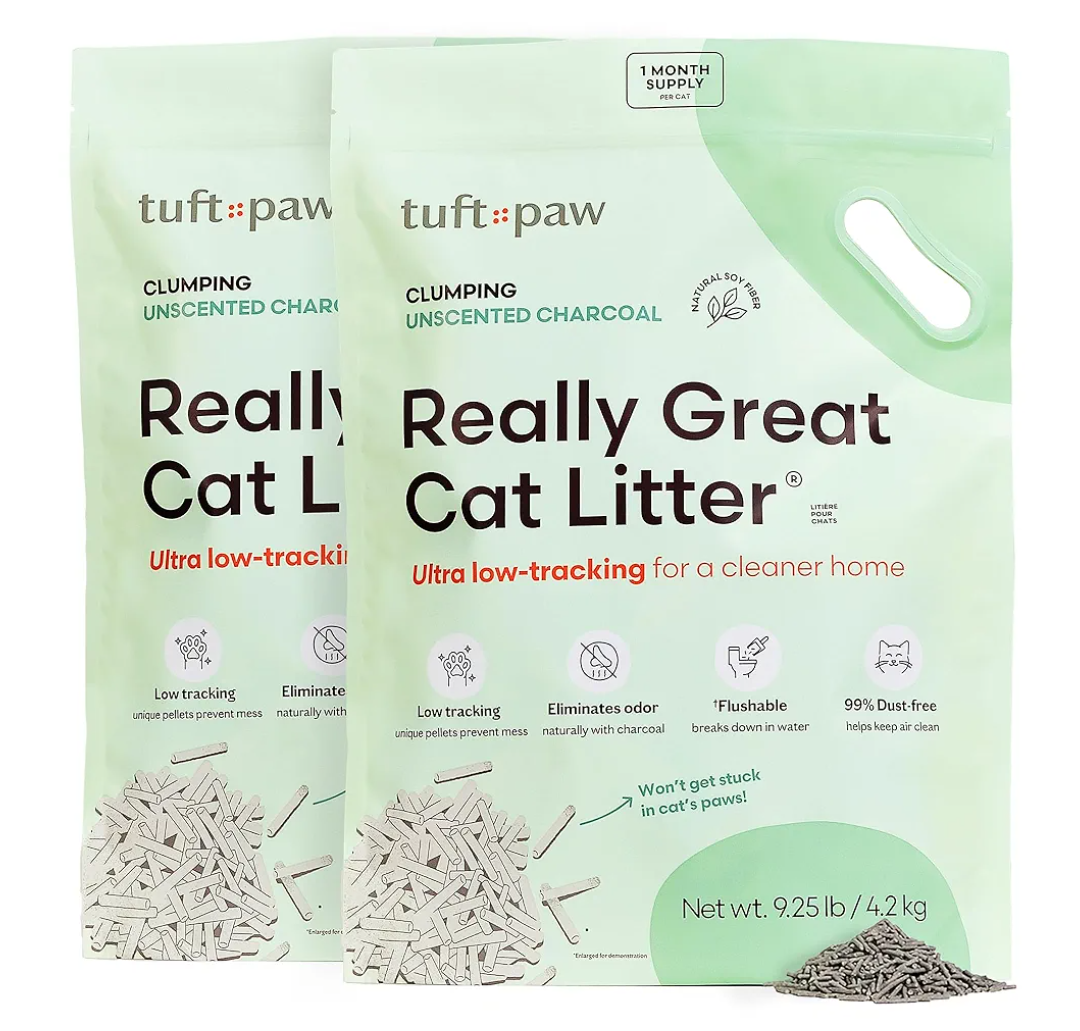 Tuft + Paw Really Great Cat Litter, Low Tracking Tofu Cat Litter, Clumping, Flushable, Odor Control, Dust-Free, Unscented - 9.25lbs x 2Bags
