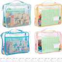 4-Pack PVC Waterproof Toy Storage Bags（Label, 10 Memo Cards), Large 13.8" x 3.2" x 10" Clear Double Zipper Organizing Bags with Handle, Magnetic Tiles Blocks Board game Storage Organizer Case