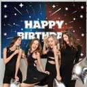 Black Cartoon Galaxy Themed Happy Birthday Backdrop, Star Banner Outer Space Theme Birthday Garland Decorations for Celebrations Cosmic Events, 39.37 inches x 59.06 inches